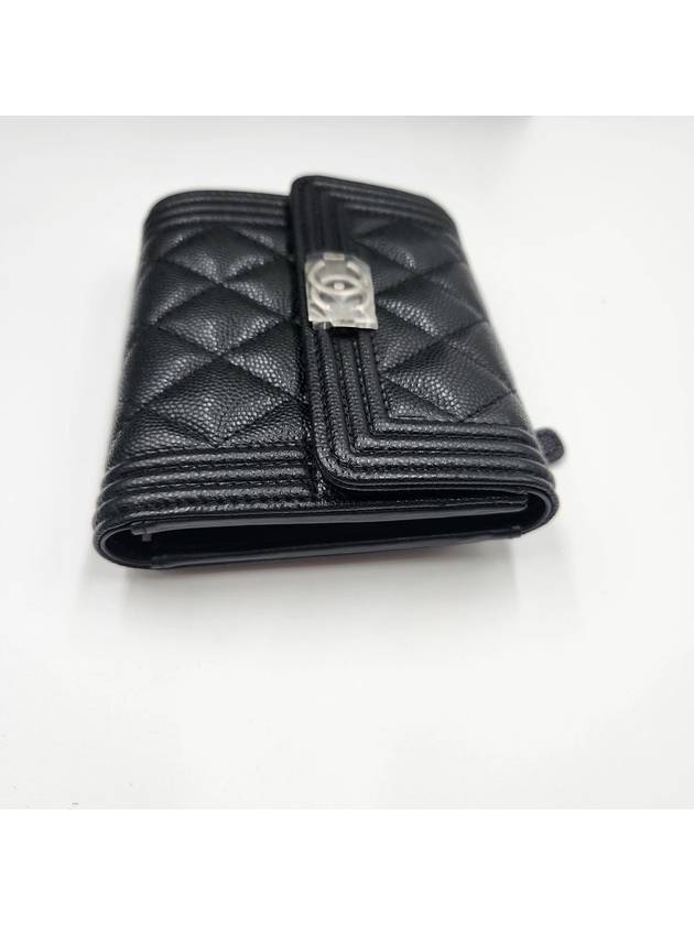 Boy  Small Flap Wallet Caviar Leather & Ruthenium Black - CHANEL - BALAAN 3