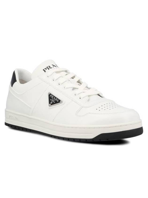 Downtown Triagle Logo Leather Low Top Sneakers White - PRADA - BALAAN 3