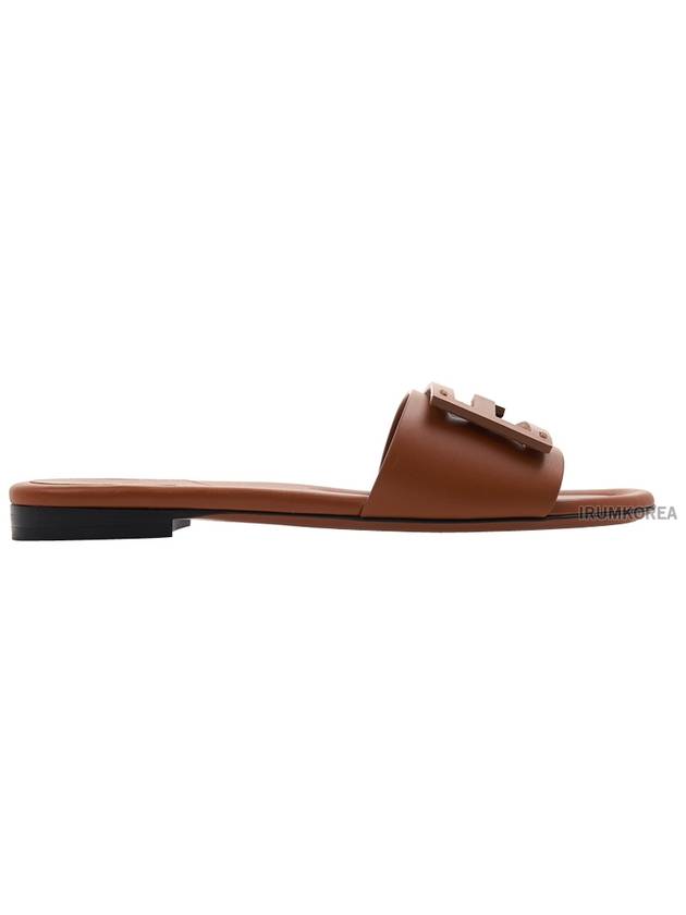 Baguette FF Logo Leather Slippers Brown - FENDI - BALAAN 3