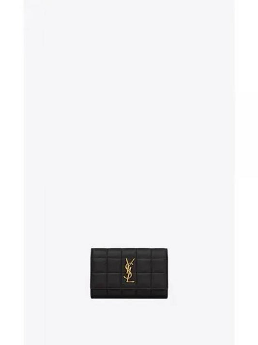 Cassandre Matelasse Carre Lambskin Compact Card Wallet Black - SAINT LAURENT - BALAAN 2