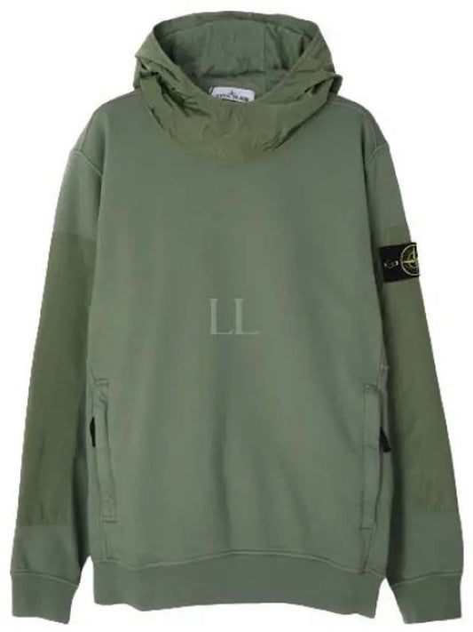 Garment Dyed Cotton Fleece Badge Hoodie Green - STONE ISLAND - BALAAN 2