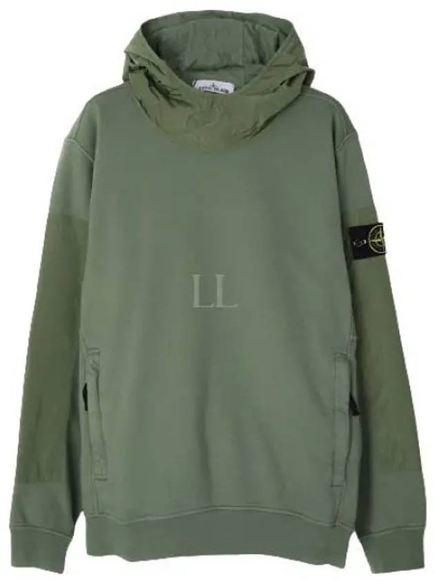 Garment Dyed Cotton Fleece Badge Hoodie Green - STONE ISLAND - BALAAN 2