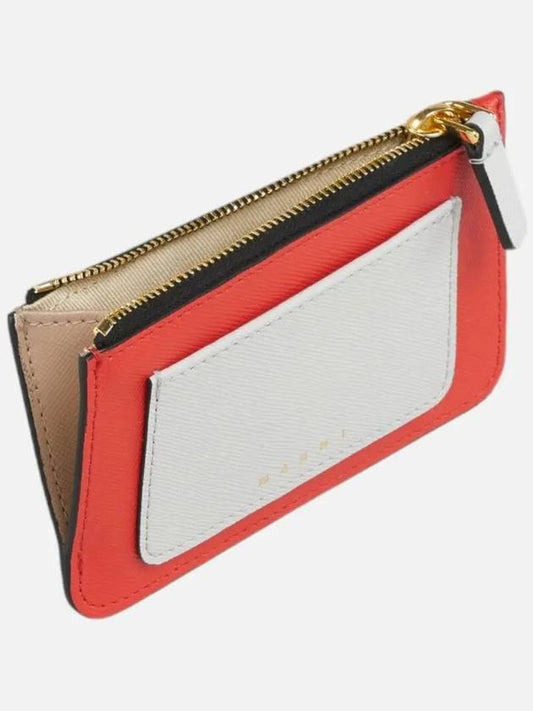 Saffiano Two-Tone Zipper Card Wallet Indian Orange Pelican - MARNI - BALAAN 2