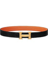 H Buckle Reversible 32mm Leather Belt Noir Orange - HERMES - BALAAN 1