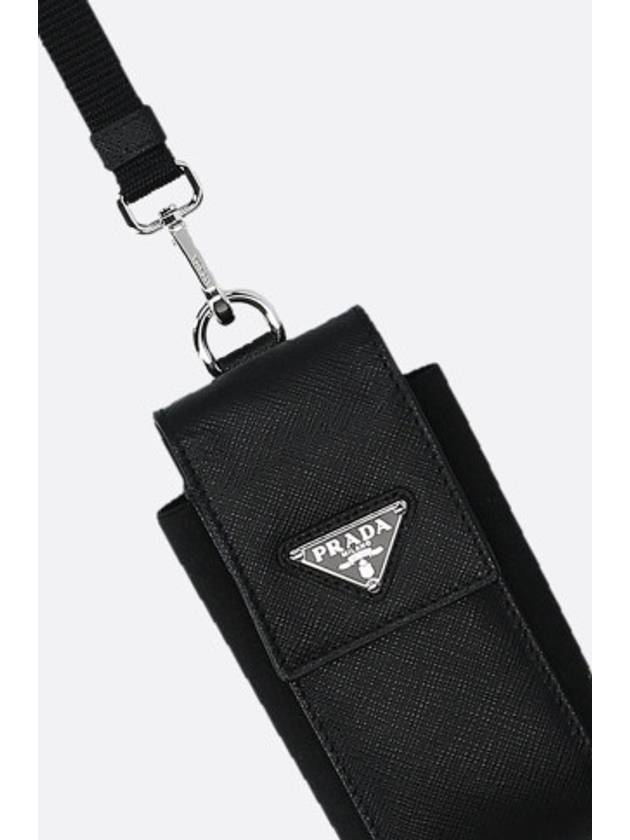 Saffiano triangle logo leather smartphone holder black - PRADA - BALAAN 2