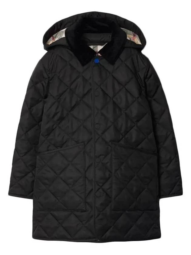 Kids Corduroy Collar Diamond Hooded Quilted Jacket Black - BURBERRY - BALAAN 2