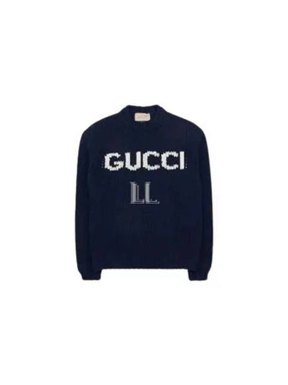 Logo Intarsia Wool Knit Top Navy - GUCCI - BALAAN 2