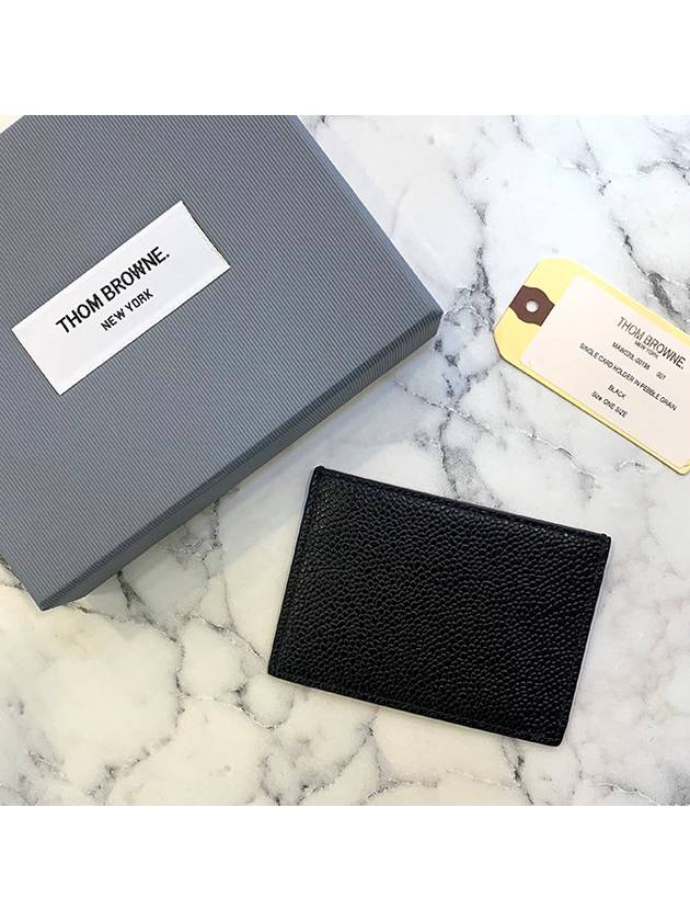 Pebble Grain Leather Stripe Single Card Wallet Black - THOM BROWNE - BALAAN 5