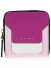 Logo Printed Round Zip Leather Half Wallet Pink - MARNI - BALAAN 2