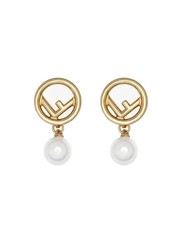 Logo Pearl Pendant Earrings Gold - FENDI - BALAAN 1