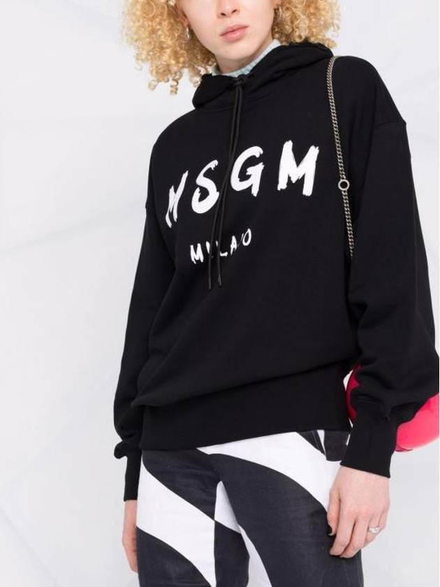 Brushed Logo Print Cotton Hoodie Black - MSGM - BALAAN 4