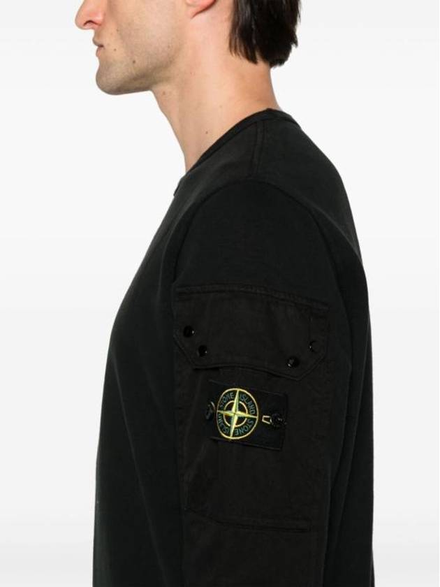 Brushed Organic Cotton Fleece Sweatshirt Black - STONE ISLAND - BALAAN 5