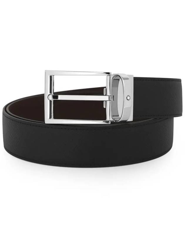 Rectangular Pin Buckle Reversible Leather Belt Black Brown - MONTBLANC - BALAAN 6