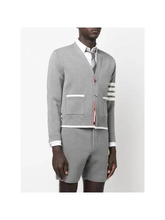 V-Neck Diagonal Armband Cardigan Grey - THOM BROWNE - BALAAN 3