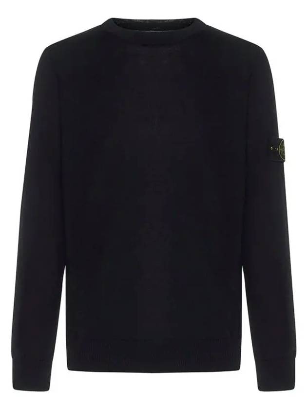 Logo Patch Round Neck Knit Top Black - STONE ISLAND - BALAAN 2