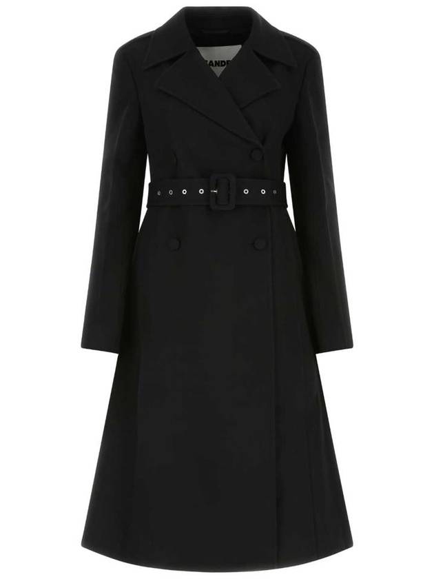 Belted Virgin Wool Double Coat Black - JIL SANDER - BALAAN 2