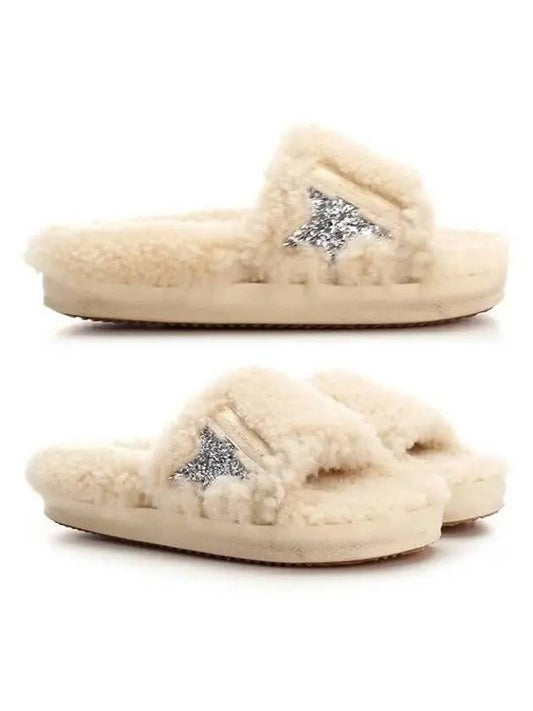 Pool Star Glitter Shearling Slippers Beige - GOLDEN GOOSE - BALAAN 2