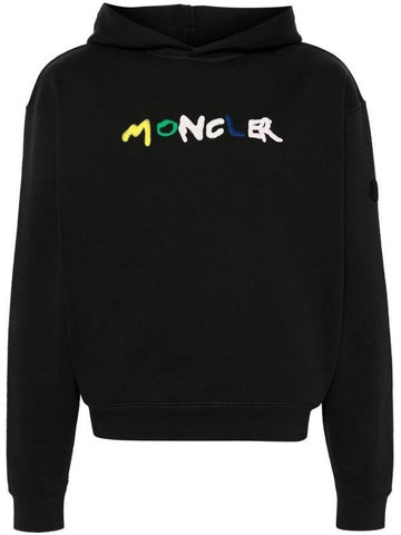 Embroidered Logo Hoodie Black - MONCLER - BALAAN 1