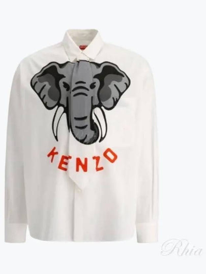 Elephant Casual Cotton Long Sleeve Shirt White - KENZO - BALAAN 2