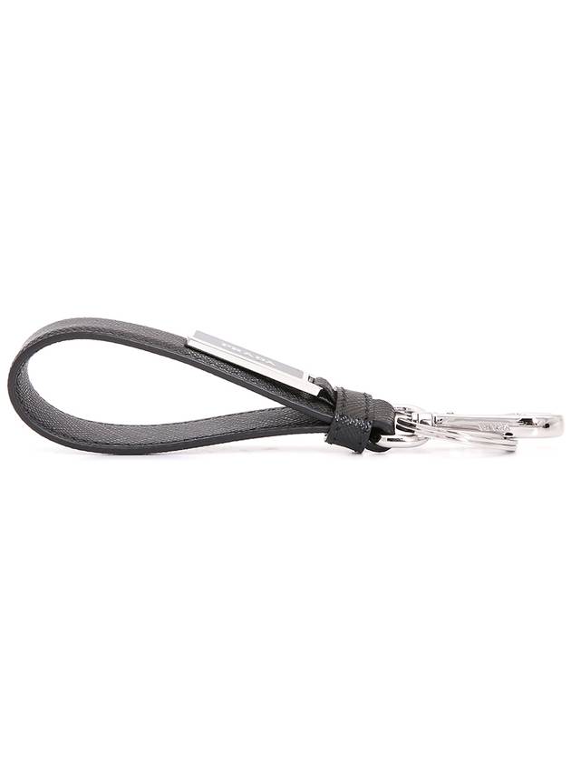 Logo Saffiano Leather Key Holder Black - PRADA - BALAAN 5