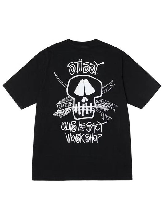 x Our Legacy Work Shop Surf Skull Pigment Dyed TShirt Black 3903784 - STUSSY - BALAAN 1