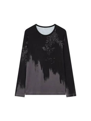 Yohji Yamamoto Y s Women Flower Graphic Rayon T Shirt Black - YOHJI YAMAMOTO - BALAAN 1