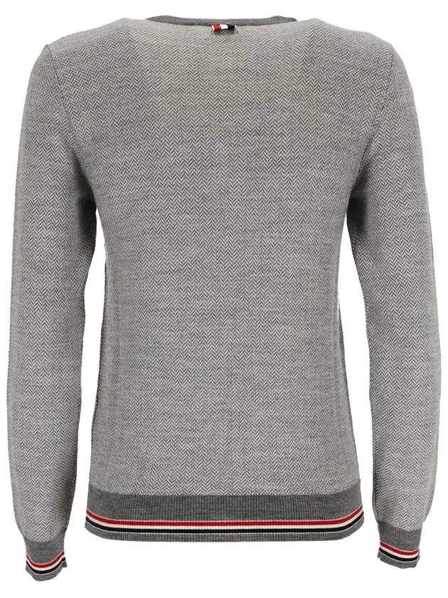 Herringbone Crew Neck Wool Cardigan Light Grey - THOM BROWNE - BALAAN 4