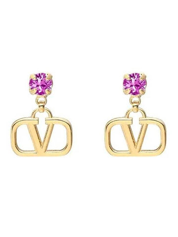 V Logo Crystal Drop Earrings Gold - VALENTINO - BALAAN 1