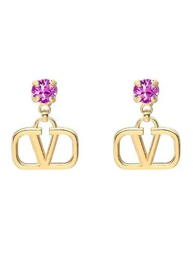 V Logo Crystal Drop Earrings Gold - VALENTINO - BALAAN 1