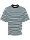 Striped Milano Rib Crewneck Cotton Short Sleeve T-Shirt Green - THOM BROWNE - BALAAN 3