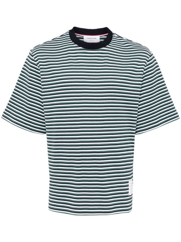 Striped Milano Rib Crewneck Cotton Short Sleeve T-Shirt Green - THOM BROWNE - BALAAN 3