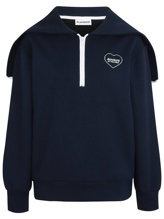 ROOKIE SAILOR COLLAR HOODED HALF-ZIP SWEATSHIRTNavy - PLAYBOO - BALAAN 1