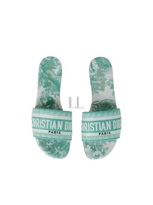 Dway Toile De Jouy Embroidered Cotton Slippers Aquamarina - DIOR - BALAAN 2