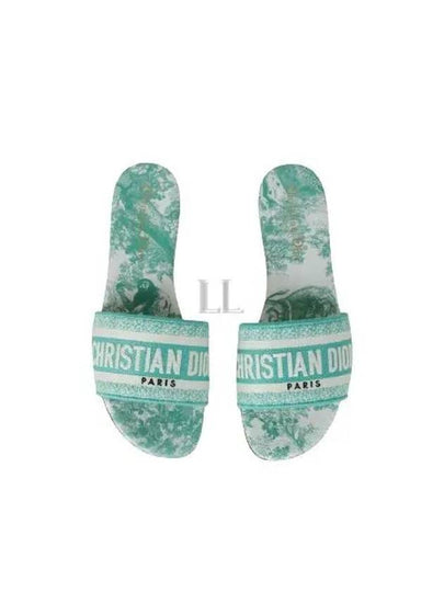 Dway Toile De Jouy Embroidered Cotton Slippers Aquamarina - DIOR - BALAAN 2