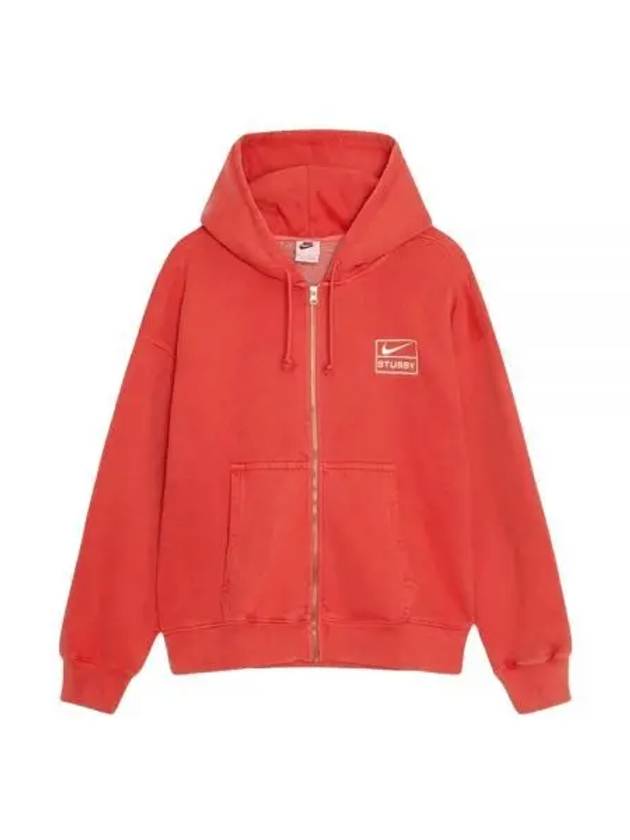 Stussy Full Zip Pigment Dyed Fleece Hood Habanero Red FJ9161 642 - NIKE - BALAAN 2