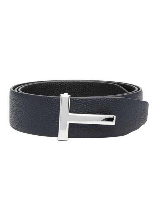 Sliver Soft Grain Leather T Icon Belt Dark Navy Black - TOM FORD - BALAAN 1