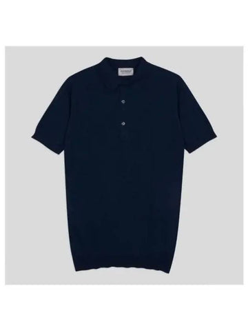 Adrian knit collar shirt indigo - JOHN SMEDLEY - BALAAN 1