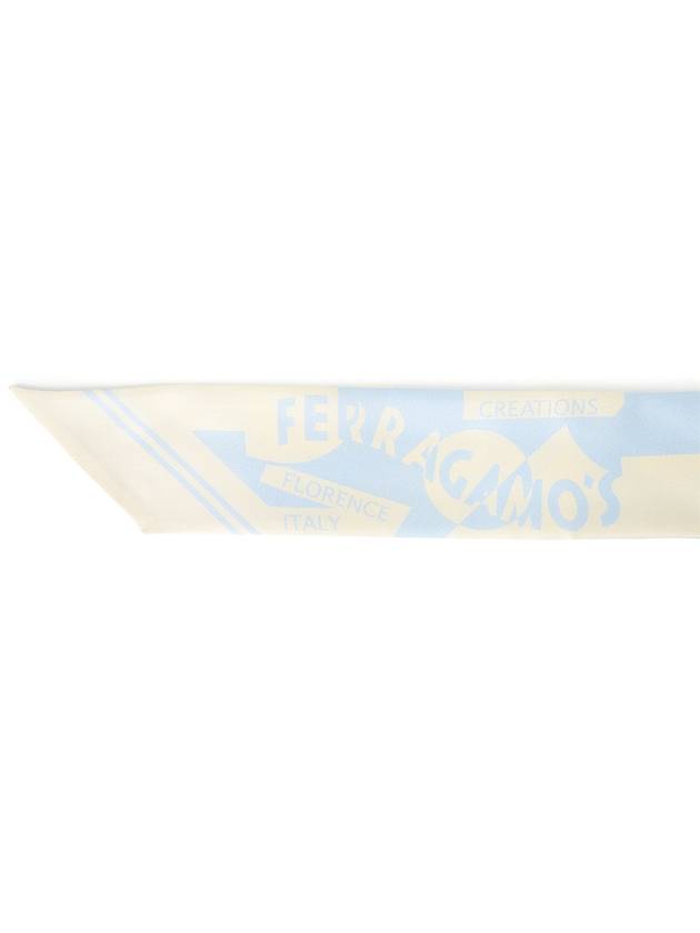 Logo Print Mini Silk Scarf Beige Blue - SALVATORE FERRAGAMO - BALAAN 5