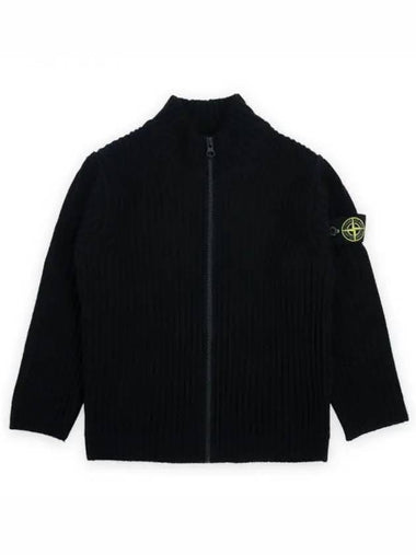 Stone Kids Waffen Patch Ribbed Knit Zip up Jacket Black 7916512C2 V0029 10 12A 1101769 - STONE ISLAND - BALAAN 1