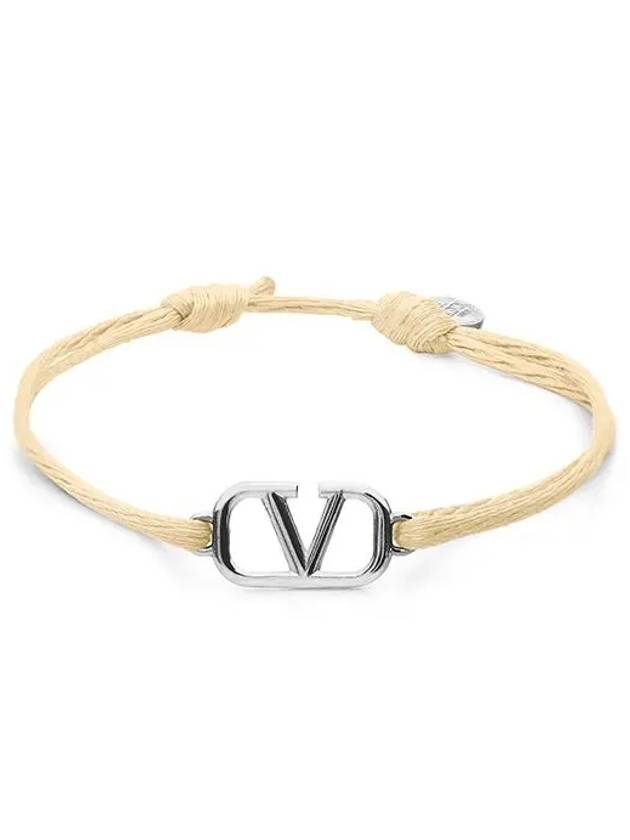 Silver V Logo Signature Bracelet Beige - VALENTINO - BALAAN 3