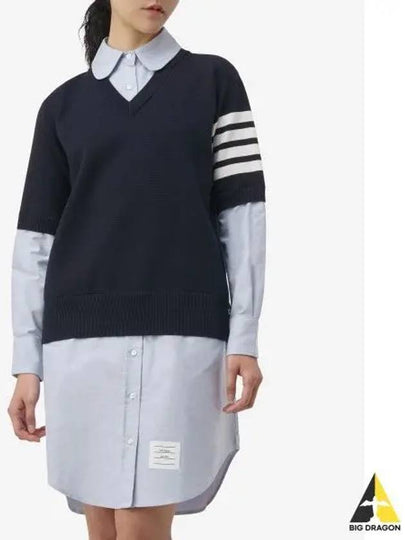 Women's 4 Bar Cotton Shirt Midi Dress Navy - THOM BROWNE - BALAAN 2