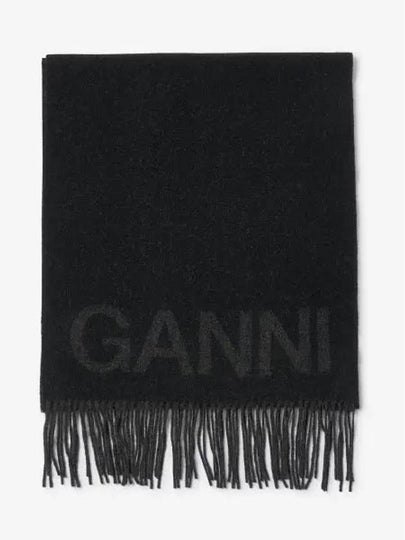 Logo Fringe Muffler Black - GANNI - BALAAN 2