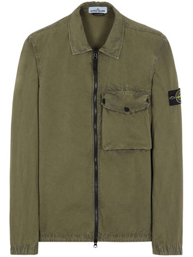 Men's Old Effect Overshirt Zip-Up Jacket Olive Green - STONE ISLAND - BALAAN 2