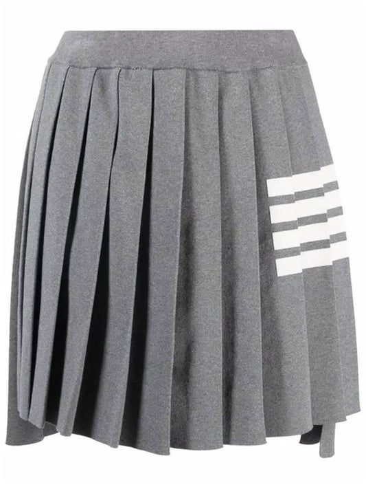 Pique Stitch Cotton 4-Bar Dropped Back Pleated Skirt Light Grey - THOM BROWNE - BALAAN 2