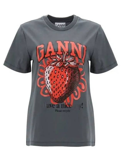 Strawberry Short Sleeve T-Shirt Ash Grey - GANNI - BALAAN 2