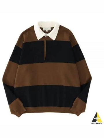 TARAK SNM 12GG KNIT RUGBY JUMPER PEATBLACK STRIPE 970 striped - STUDIO NICHOLSON - BALAAN 1