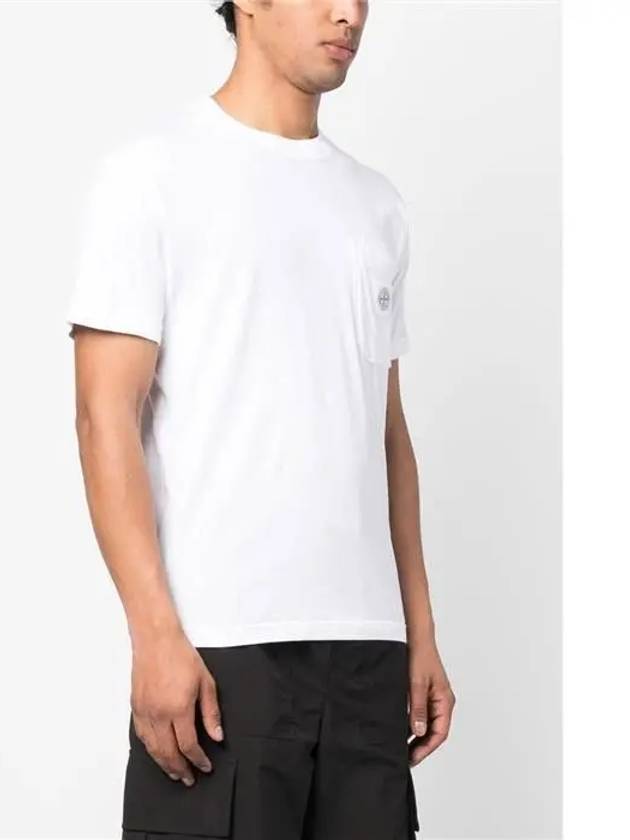 Men's Pisato Effect Logo Patch Pocket Short Sleeve T-Shirt White - STONE ISLAND - BALAAN 4