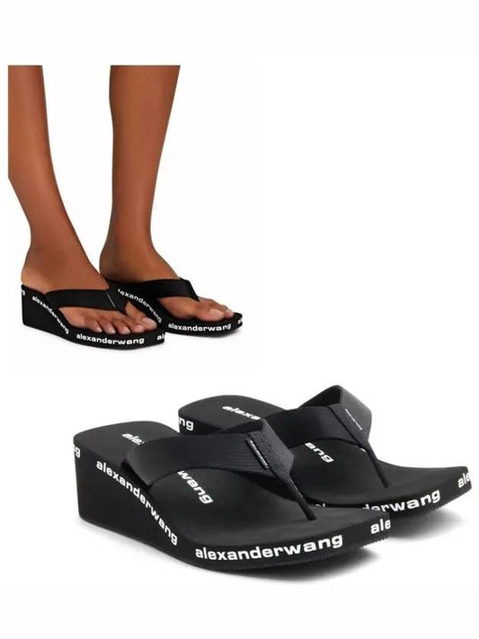 Logo Print Wedge Flip Flops Black - ALEXANDER WANG - BALAAN 2