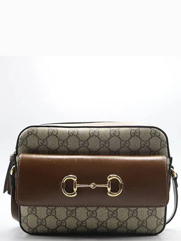 645454 Brown Leather Beige Ebony Canvas Horsebit 1955 Small Shoulder Bag - GUCCI - BALAAN 2