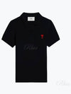 Embroidered Heart Logo Short Sleeve Polo Shirt Black - AMI - BALAAN 2